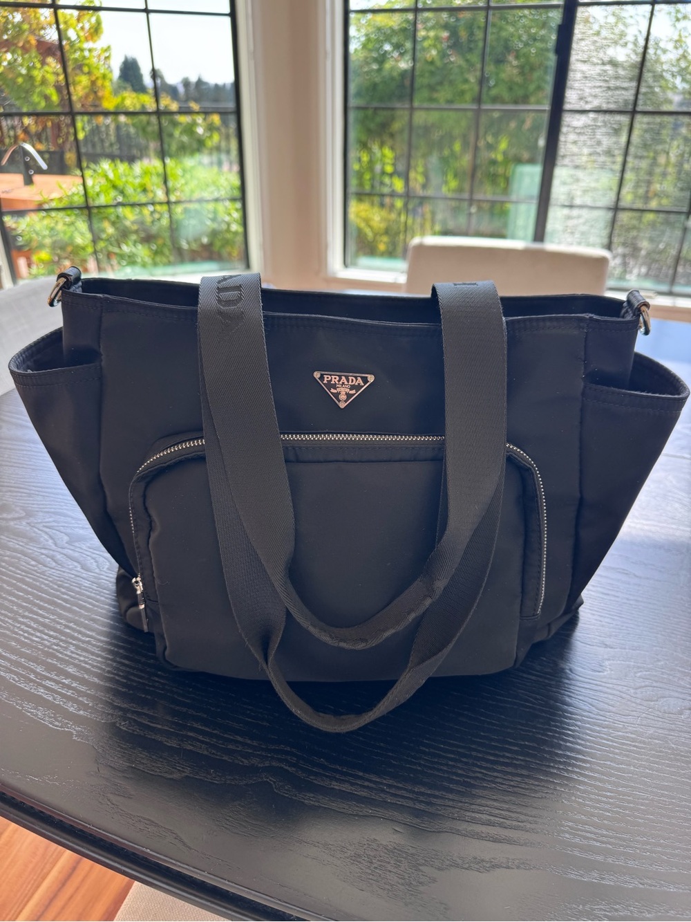 Prada Black Nylon diaper bag with Front Zip Pocket and Dual Straps
